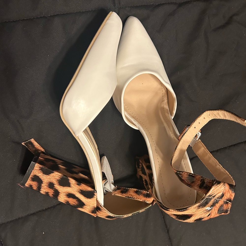 Leopard Print and White Women's Heels